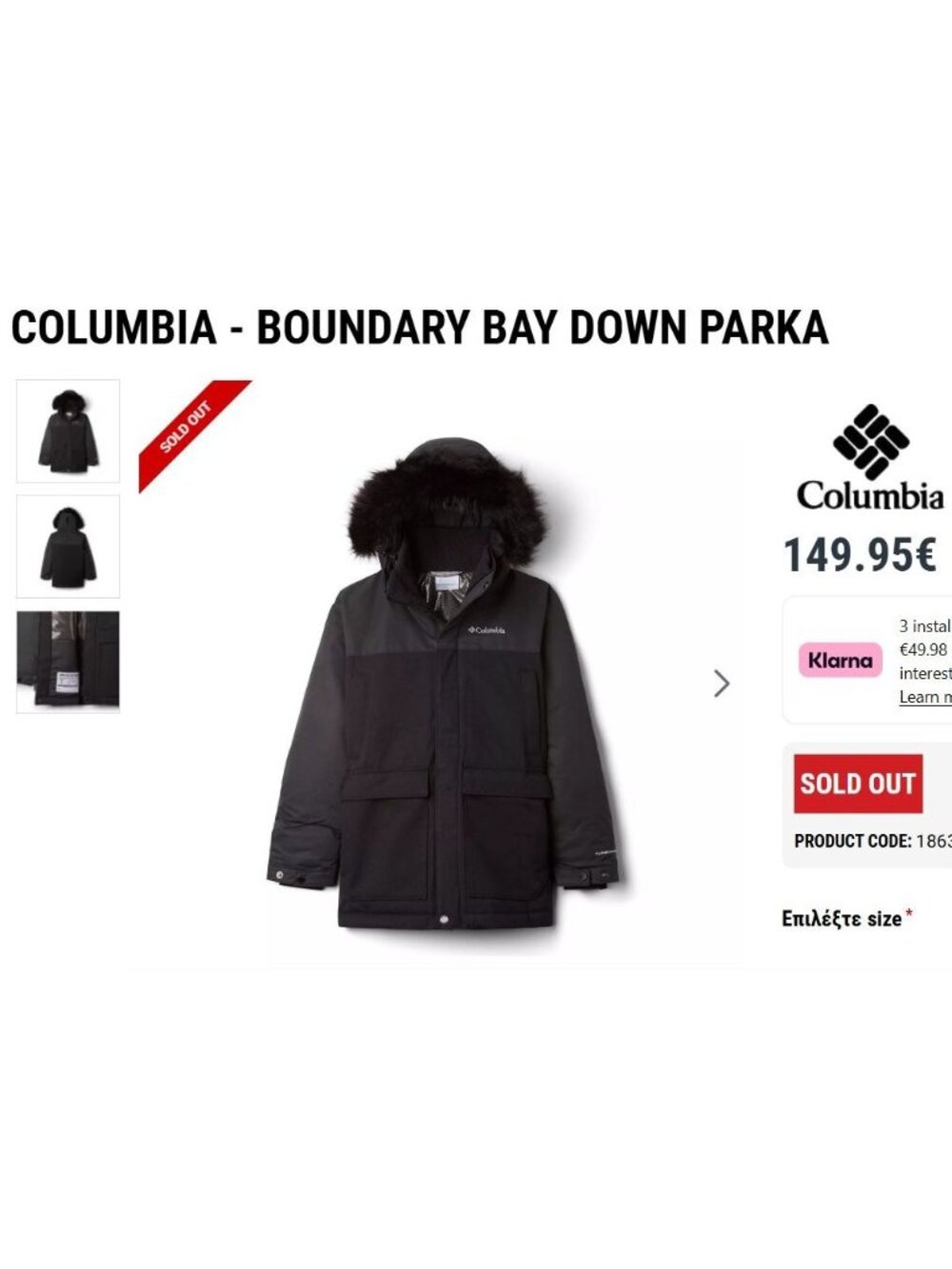 Columbia Black Boundary Bay Down Omni Heat Parka Hooded Fur Jacket Kids 14/16